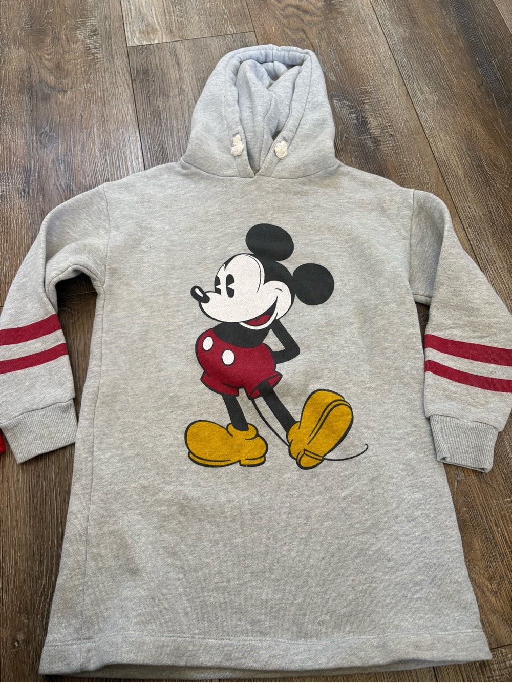 Zara Disney Grey Hoodie Dress with Mickey Graphic and Red Stripes